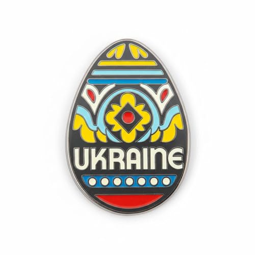 Vagabond Heart Ukraine Enamel Pin - Hard Enamel Lapel Pin Badge Ukrainian Egg Souvenir - Metal Travel Pin for Backpack Jacket Hat - Collectible Gift for Travelers Men Women - 1.25 Inch Rubber Clutch Back