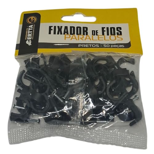 Kit com 50 Peças - Fixadores de Fios Paralelos 10mm com Pregos, Cores, Migelo, Migelão, Preto