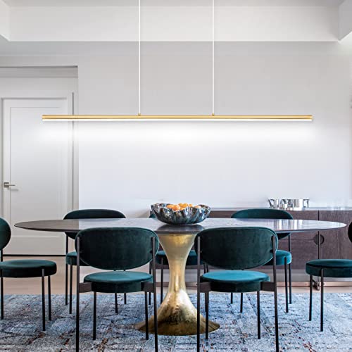 Zicbol Kitchen Island Pendant Lighting 40.94 Inch Linear Light Fixture Chandelier 16W 6000K Cool Light Dimmable Led Hanging Light Fixture For Dining Room, Kitchen, Breakfast Bar, Living Room Gold #TOP1