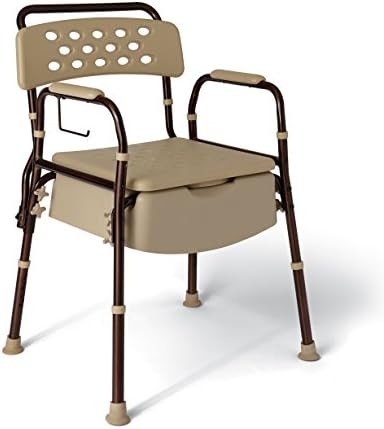 Medline Elements Bedside Commode, Infused with Microban Protection, Height Adjustable Seat and Arm Rests, Flat Lid Cover for Discreet Storage, 400 lbs Weight Capacity, Microban, 1 Count