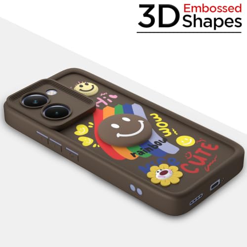 Image of Pikkme Back Cover for Realme P3 Ultra 5G | Soft Silicone| Cute Rainbow Smile & 3D Cartoon Flower Design | Shockproof Raised Camera Protection Bumper Case (Brown)
