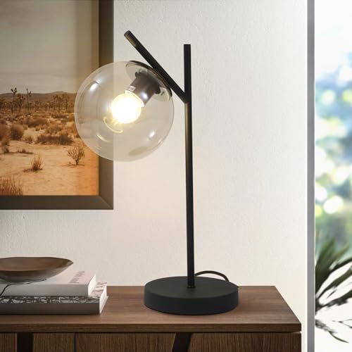 Image of Mid Century Table Lamp Vintage Bedroom Desk Lamp Black Nightstand Lamp Contemporary Clear Glass Globe Bedside Lamp for Office Study Room