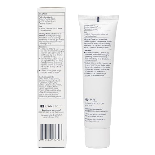 Image of CariFree Gel 1100 (Mint) Anti-Cavity Fluoride Toothpaste with Nano Hydroxyapatite, Cavity Prevention and Enamel Protection, Dentist Recommended for Kids and Adults, 2.40 oz.(Pack of 2) Mint