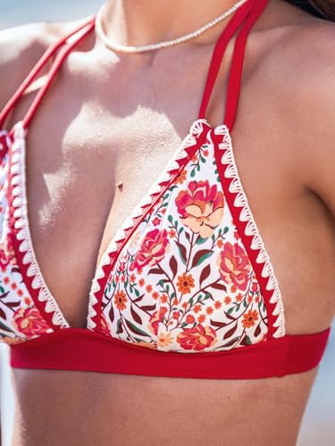 Image of CUPSHE Women's Two Piece V Neck Halter Bikini Sets Stitching Swimsuit | Back Hook,Side Cutout,Cheeky Bottom,Soft Removable Cups,Double Straps,Flattering Bathing Suit For Vacation And Beach