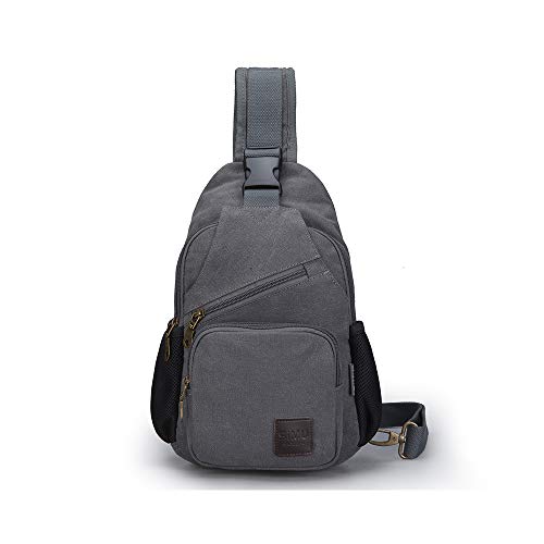 SIMU Sling Bag Pack Canvas Shoulder Sling Backpack Small Crossbody Chest Bag for ipad mini (Large grey)