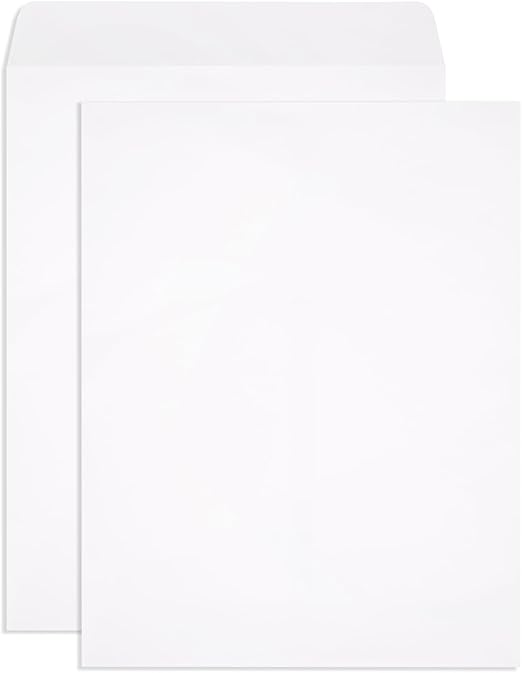 9x12 catalog envelope, windowless, no tint, center seam, gummed, 28lb white wove, 250 pack