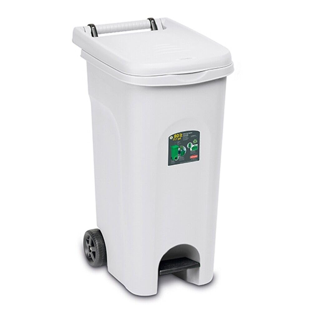 Pattumiera per la raccolta differenziata dei rifiuti bidoni spazzatura contenitori con fermasacco da interno e esterno plastica forte 80 lt con ruote per un'agevole mobilità-bianco