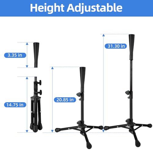 Baseball Tee For Kids, Easy Adjustable With Ground Nails Batting Tee From 20.85 to 31.30 Inches. Foldable Baseball Tees for Hitting with Portable Bag. Softball Tee for Children 3-10 Baseball Training