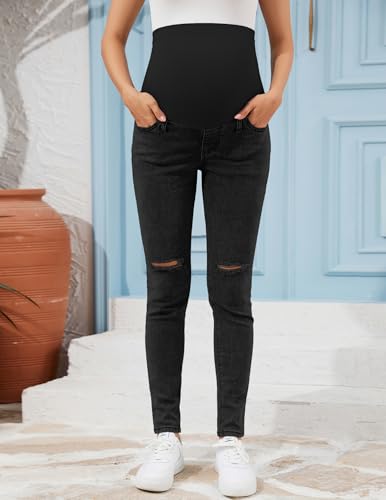 Image of PACBREEZE Women's Maternity Jeans Over Belly Skinny Stretchy Denim Pants Comfy Slim Pregnancy Pants