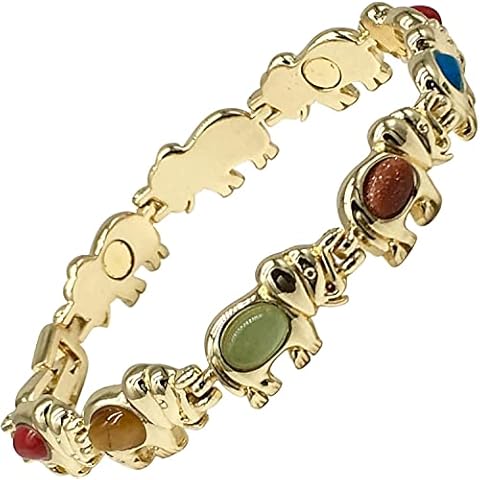 Helena Rose Ladies Magnetic Bracelet for Women - Natural Semi Precious Gem Stones Elephant Design - Fits Wrists 17.5cm Adjustable with a Jewellery Gift Box Cover