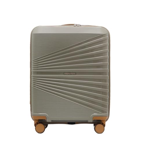 Image of Police Origine Cabin Trolley | 65L Capacity TSA Lock 8 Smooth 360 Spinner Wheels Telescopic Handle PP Hard Shell | Lightweight 20 inch Cabin Luggage for Travel & Weekend Trips (Beige /TAN) (Olive /Tan)