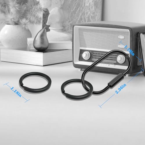 Yebongda Key Chain, Brass Key Rings 2 Pack Screw Lock Key Organizer with 4 Rings Carabiner Keychain Clip for Men and Women (Black)