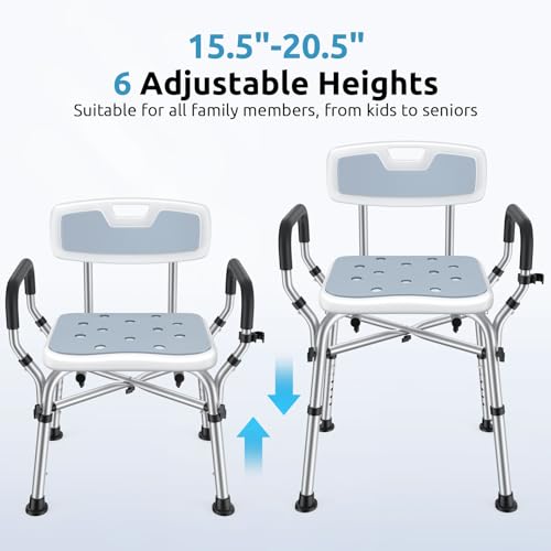 Shower Chair for Inside Shower, BRITULIF 550 lbs Heavy Duty Shower Chair for Elderly and Disabled, Shower Seat FSA/HSA Eligible, 6 Height Adjustable, Ideal for Adult and Senior Bathroom Needs