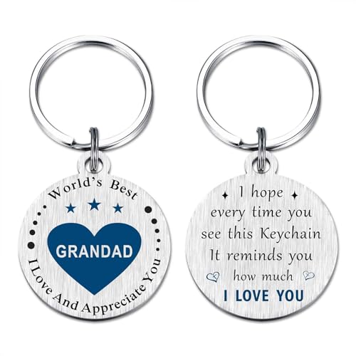 EE&YU Llavero para el Día del Padre con texto en inglés "I Love Grandfather", el mejor regalo para el abuelo para hombres, llavero de agradecimiento de nietos, Regalos para abuelos, 1.4inch