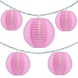 YULETIME Pink Lantern String Lights, 10 Count Nylon Lantern on 7.6' White Wire, UL Listed 8" Spacing