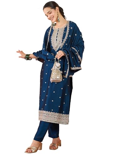 Kurta femme broderie Zari Varanga avec pantalon chic