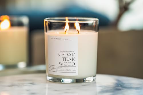 Cedar Teakwood Luxury Scented Candle - Hand Poured Coconut Soy Wax - 60 Hour Clean Burn - Eco-Friendly Gift Box - 14 oz Artisan Candle - Image 6