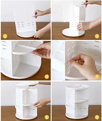 BTGGG Rotating 360 Degree Makeup Organiser Height Adjustable Multi-Function Storage Box Spinning Cosmetic Tray for Makeup and Accessories Display with Removable Shelves, White