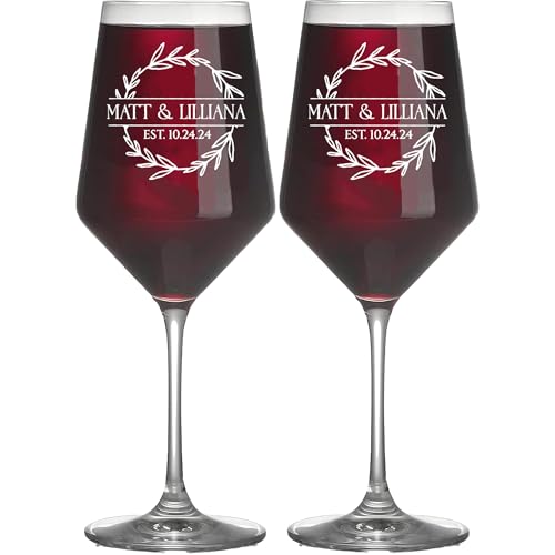 Personalized Wine Glass, 18oz Custom Monogram Crystal Wine Glasses with Engraved Name - Great Gift for Wedding, Anniversary, Couple, Wife, Husband, Engagement and Bridal Shower