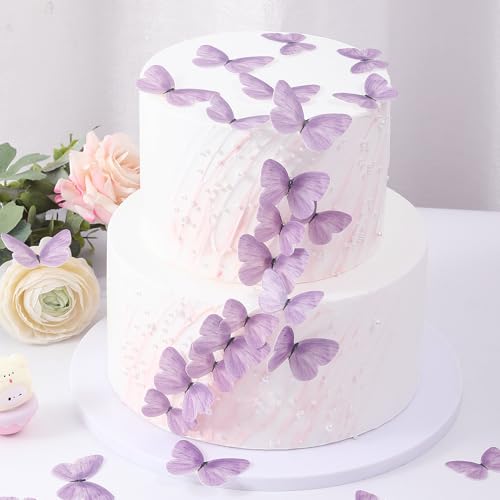 YOcity 58Pcs Edible Butterflies Cake Toppers Edible Butterfly Cupcake Toppers Wafer Paper Butterflies Edible Butterfly Cake Decorations for Wedding Birthday Party Cupcakes Decorating — view 5