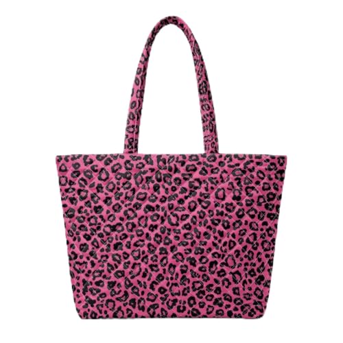 YGFLPPV Quilted Tote Bag for women Hot Pink Leopard Print large capacity