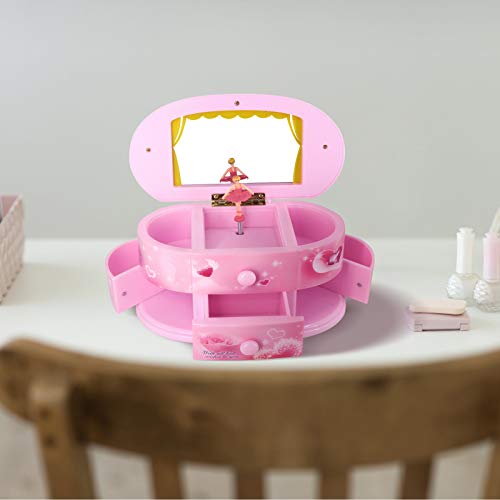 Qulable Musical Jewelry Box,Girl's Musical Jewelry Storage Box With Drawer And Dancing Ballerina Makeup Mirror Music Box Jewelry Storage Music Box For Kids Children (Pink) #TOP2