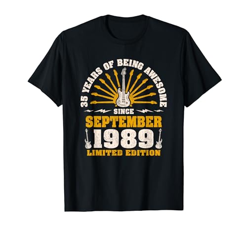 35 cumpleaños Vintage Guitarrista Guitar Lovers Septiembre 1989 Camiseta