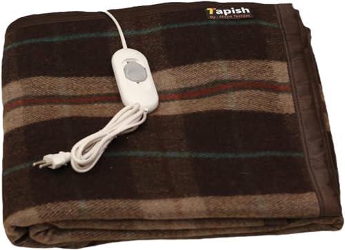 Image of Tapish Woollen Electric Blanket for Single Bed | ISO :9001 Certified | Heated Under Blanket | Bed Warmer | Electric Kambal | 3 Heat Settings | 30 X 60 Inch | Made in India | 5 Year Warranty on Remote