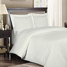 Royal Bedding Striped Ivory 300-Thread-Count 3 Piece California-King Duvet-Cover 100-Percent Cotton, Sateen Stripes, Comforter Cover with Corner Ties