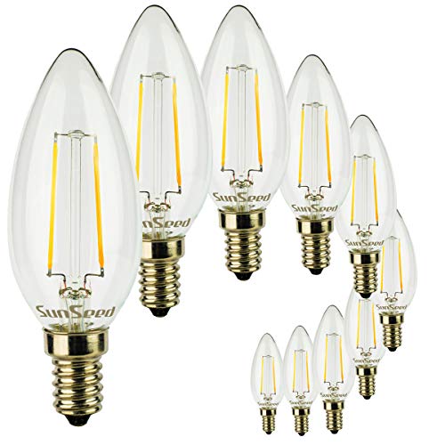 SUNSEED 10 X E14 2W (Equivalent to 25W) Sapphire Filament LED Candle Light Bulb C35 Neutral White 4000K, Pack of 10