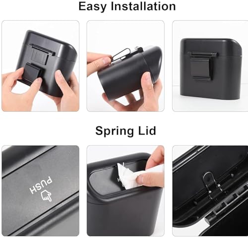 Image of Car Trash Bin with Lid Hanging Back Clip Mini Garbage Container for Car Interior, Push Button Clamshell Dustbin for Door Panel Seat Back Storage with Detachable Hook