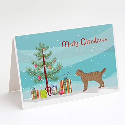 Caroline's Treasures CK4630GCA7P Highlander Lynx #1 Cat Merry Christmas Greeting Cards and Envelopes Pack of 8 Blank Cards with Envelopes Whimsical A7 Size 5x7 Blank Note Cards