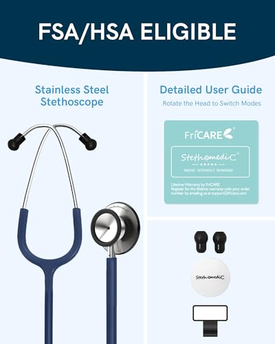 Image of FriCARE Dual Head Stethoscope - Stethoscopes for Nurses, Medical Nursing Students, Paramedics /EMT /LVN /VNA Backup Estetoscopio, Navy Blue Tube, Stainless Steel Chestpiece