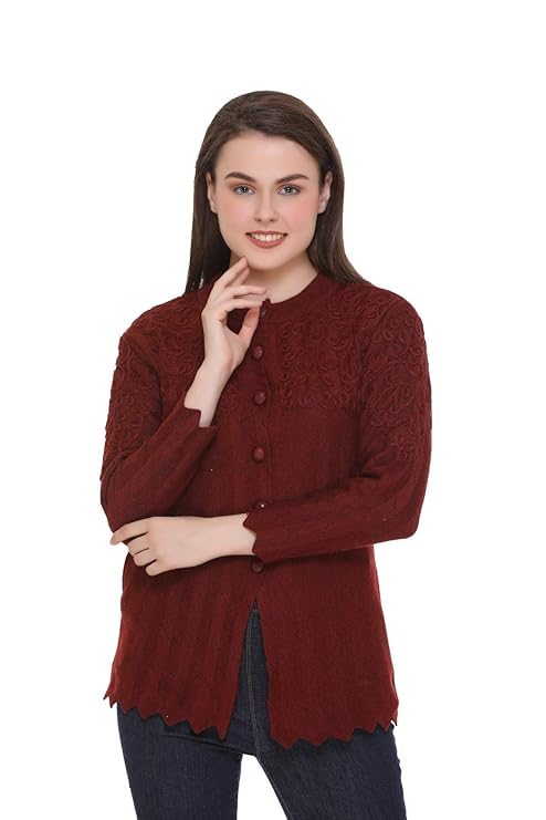 Muskan Knitwear Women Sweater Embroidery Woolen Cardigan (in, Alpha, L, Regular, L, Maroon)-image-23