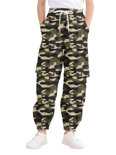 Image of Girls Cargo Pants Elastic Waist Casual Jogger Pants for Girls Streetwear Loose Parachute with Pockets 7-14Years
