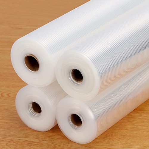 Anoak Shelf Liner Cabinet Liner, Non Adhesive Drawer Liner, Washable 12 Inch x 20 FT x 4Rolls Waterproof Durable Non-Slip Shelf Liner for Kitchen, Drawer, Refrigerator Stripe Clear