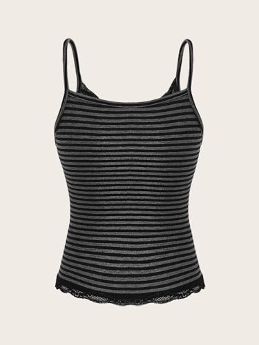 SOLY HUX Women's Striped Lace Trim Cami Top Spaghetti Strap Summer Y2K Camisole2