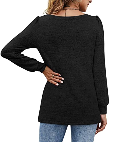 Bzb Black Tunic Tops To Wear With Leggings Square Neck Puff Sleeve Fall Sweatshirts Xl #TOP4