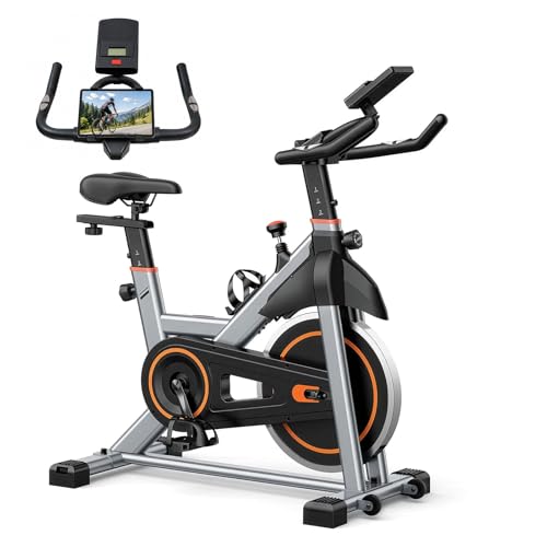 Exercise Bike with APP, Stationary Bike for Home, Workout Bike for Adults & Seniors, Indoor Cycling Bike with Adjustable Resistance, Low Noise, Easy Assembly, 265LB Weight Capacity, Silver&Orange