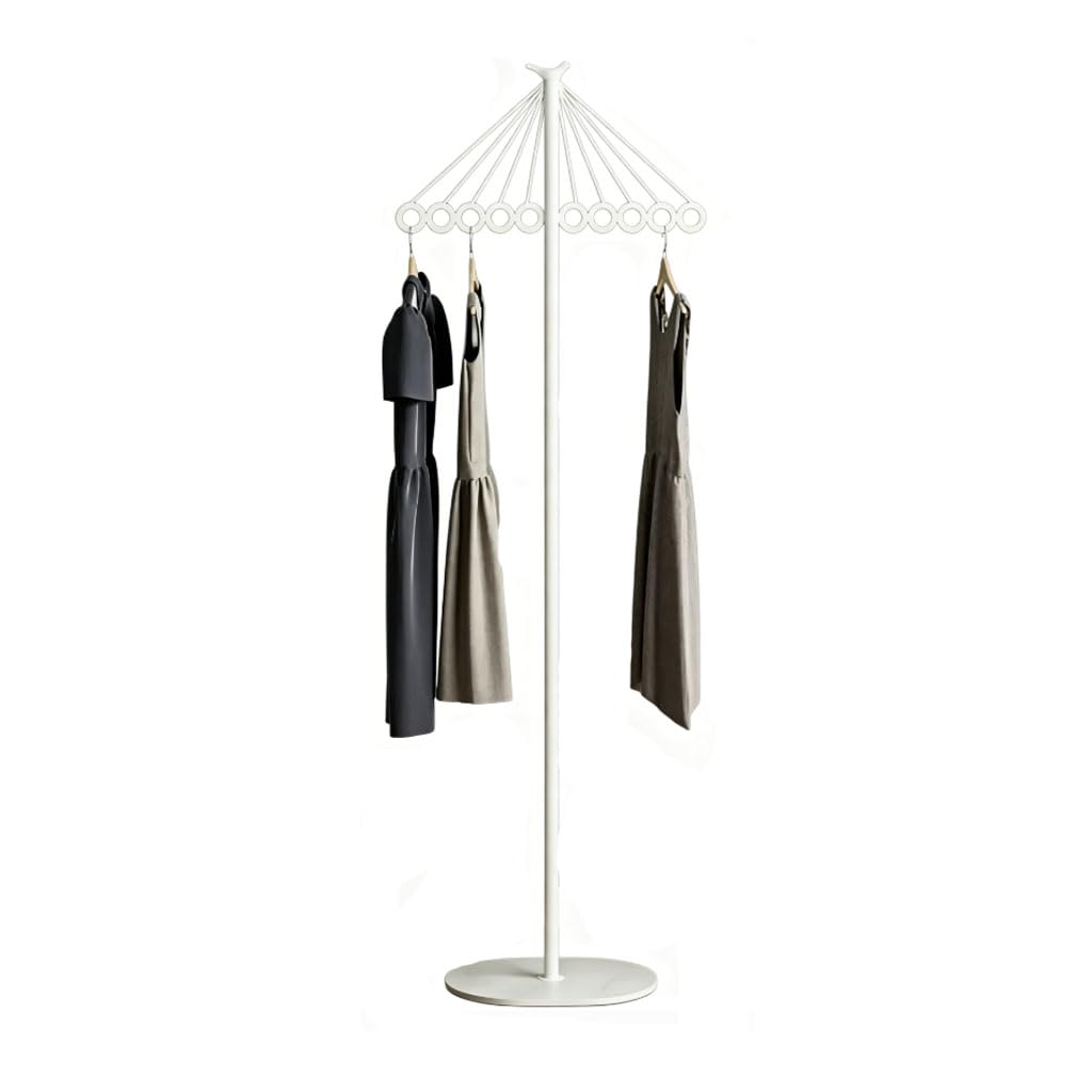 HRGKLMN Coat Rack Freestanding Umbrella-Shaped Coat Stand Metal with 10 Hanging Loops, Moderncoat Hanger Stand Wardrobe for Bedroom, Living Room And Hallway,Weiß