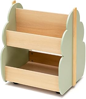 GYMAX Kids Bookshelf, Double-sided Children Bookcase with Universal Wheels, 2-Tier Wooden Toy Storage Organizer for Playroom Kindergarten