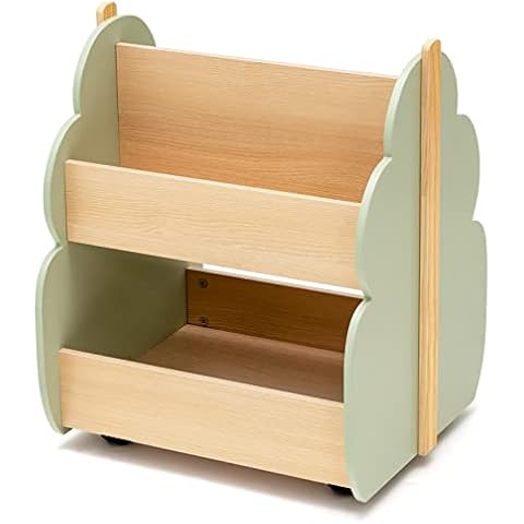 GYMAX Kids Bookshelf, Double-sided Children Bookcase with Universal Wheels, 2-Tier Wooden Toy Storage Organizer for Playroom Kindergarten Cover