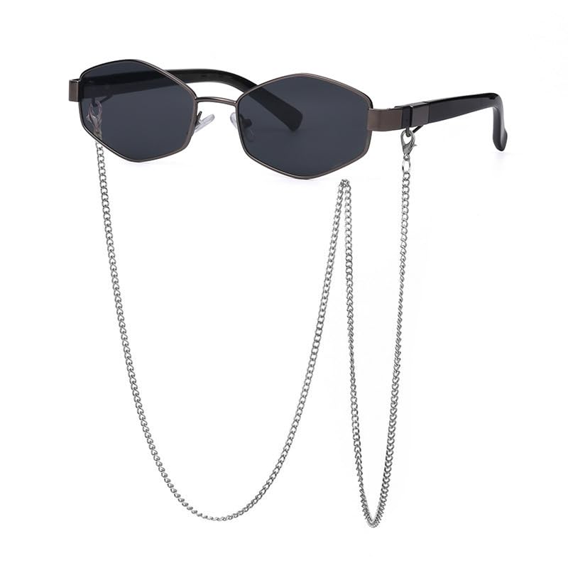 Small Frame Hexagon Sunglasses for Women Sun Glasses with Detachable Chain, Protection Ladies Shades-image-32