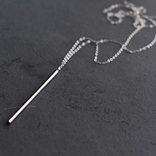 Long Vertical Bar Pendant Sterling Silver Necklace Jewelry Gift for Women 32 inches