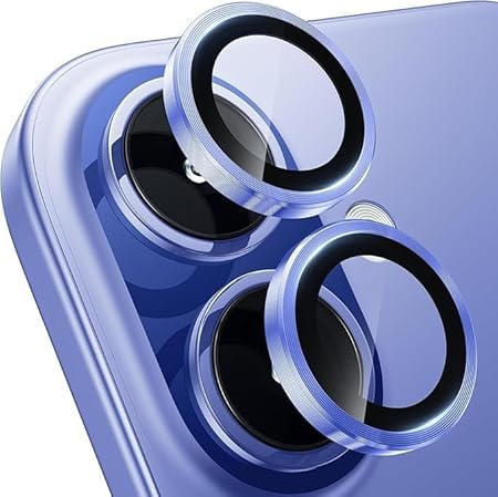 Image of for iphone 16 /16 Plus camera lens protector Tempered Glass Aluminum Alloy Ring with Camera Cover (Blue)