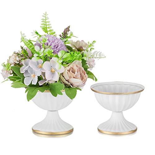 Sziqiqi Mini White Flower Arrangement Pots for Centerpiece Table Decorations Metal Vase Urn Planter Decor for Home Wedding Party Christmas (3.7IN-2PCS, White)