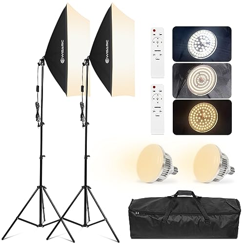 Wisamic Softbox Set Led Foto Fotostudio Stativ Licht Schirm Beleuchtung Kamera Fotografie dimmbar Licht mit 2 X 85W Fotolampen und mit 2 x Faltbare...