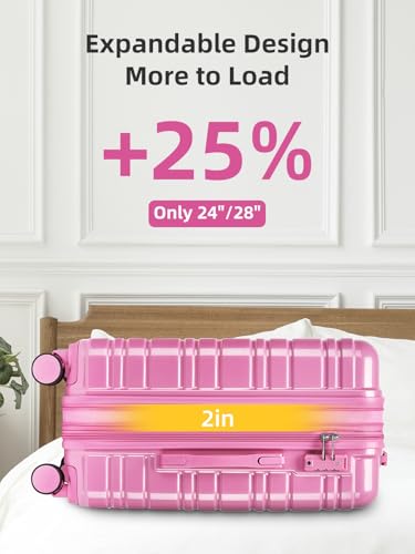 Image of LARVENDER Luggage Sets 6 Piece Hardside Expandable Suitcase with Wheels TSA Lock, PC+ABS Hardshell Lightweight Travel Luggage Sets for Women, Glossy Berry, 6 Piece Set