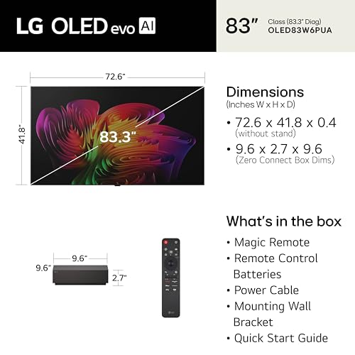 Image of LG 83-Inch Class OLED evo AI 4K W6 Wallpaper Series Smart TV w /Dolby Atmos, Dolby Vision, HDR10, AI Super Upscaling 4K, Filmmaker Mode, Wow Orchestra, Compatible with Alexa (OLED83W6PUA, 2026)