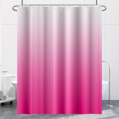 Uiiooazy Hot Pink Shower Curtain Set with Hooks Modern Ombre Pink Red Shower Curtains for Bathroom Hotel Dorm Solid Boho Waterproof Fabric Shower Curtain 72x72inches